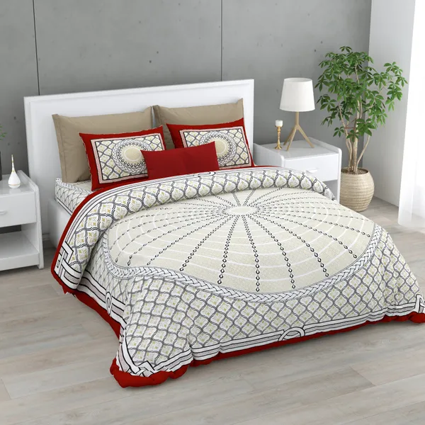 Red_Cotton_Majestic_Mandala_Luxe_Double_Bedsheet_With_Pillow_Cover_100_X_108_Cm